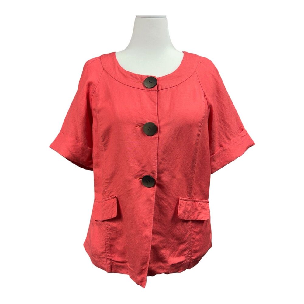 Soft by Avenue Lagenlook Coastal Accent Button Top Sz 14 / 16 Linen Blend